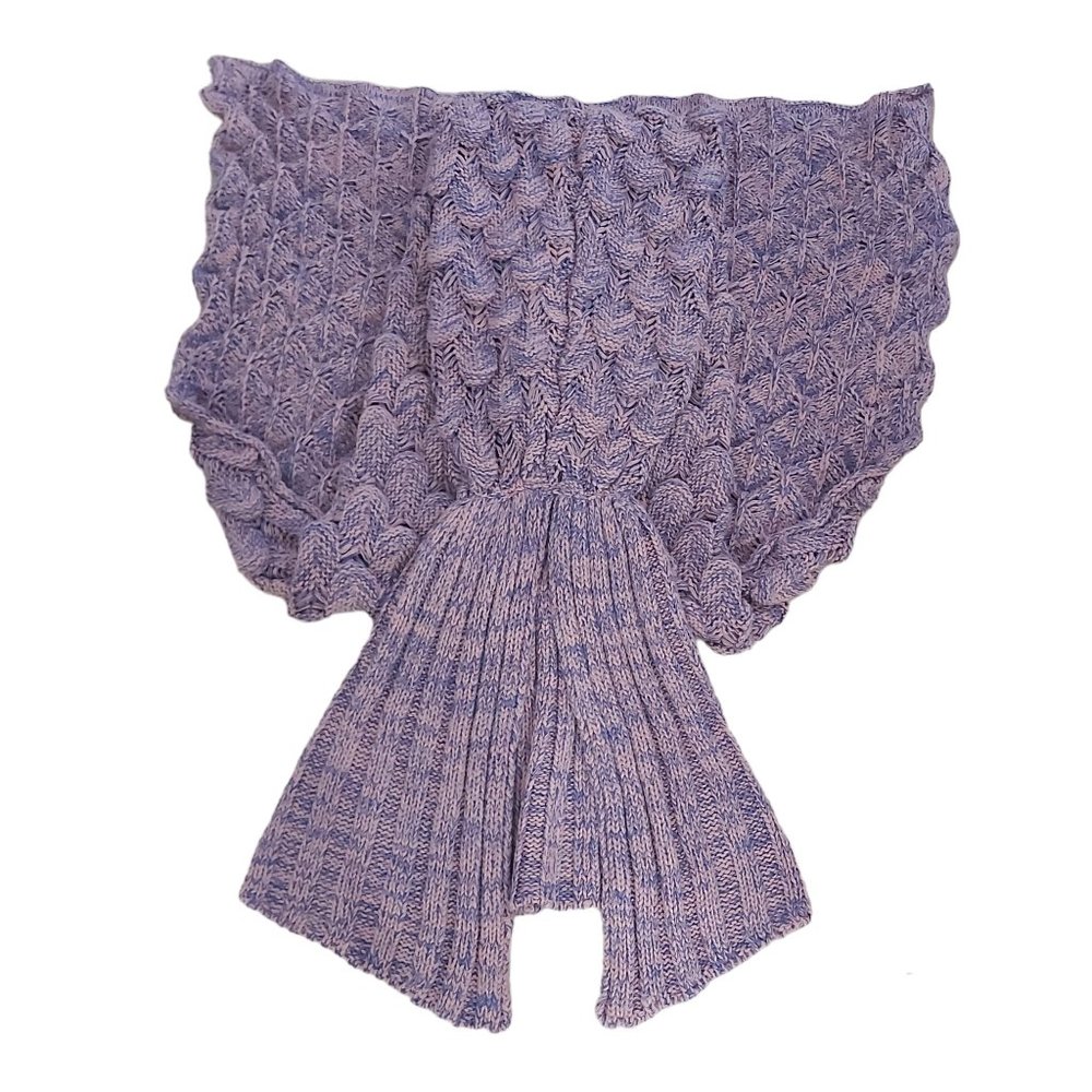 Mermaid Tail Knitted Fish Scale Soft Blanket Wrap 76 Inches Long Purple and Blue